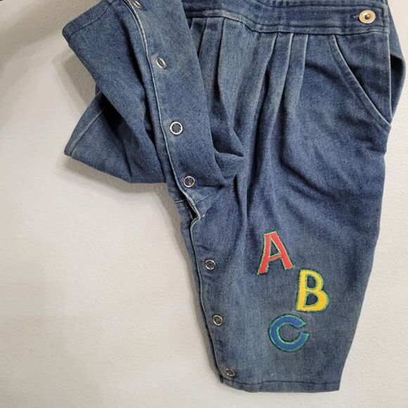 Vintage 90s Y2K Denim Overalls Pleated School Bus ABC's Girls Size 12-month - Picture 5 of 9